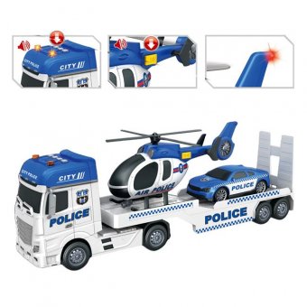 Camion de Politie cu Elicopter Sunet & Lumini