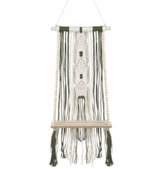 Decoratiune Suspendabila Raft din Lemn cu Model Macrame 25x13x42cm