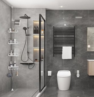 Etajera colt pentru baie,4 rafturi, inaltime reglabila maxima 320 cm