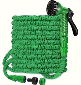 Furtun Extensibil Verde 30 metri, Pistol cu 7 pozitii de udare si accesorii pentru udat incluse