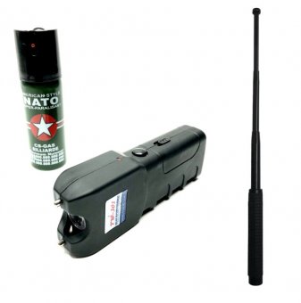Kit Autoaparere format din Electrosoc tip Lanterna AXC-301 + Baston telescopic Police 50 cm + Spray Paralizant NATO 60ml