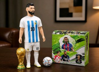 Oferta Pachet promo , Figurina Messi 35 cm + mingie + trofeu + 360 de cartonase Campionatu Mondial 2026