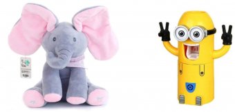 Pachet promotional pentru copii, jucarie interactiva Elefantul Cucu Bau si dozator