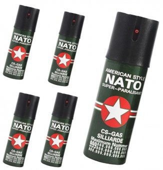 Set 5 bucati spray autoaparare lacrimogen, paralizant, iritant cu piper Nato super paralisant 60 ml cutie