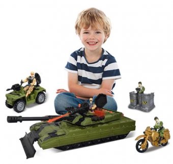 Set de Joaca Militar cu Tanc Vehicule & Soldati cu Lumina & Sunet