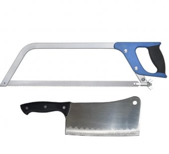 Set profesional macelarie format din Satar 800 g otel inoxidabil si Fierastrau pentru oase, lama 450 mm