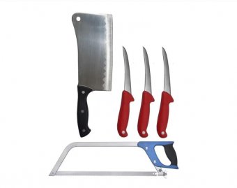 Set profesional macelarie FRS Red-WA format din 3 Cutite pentru dezosat, Satar 800 g si Fierastrau pentru oase, lama 450 mm