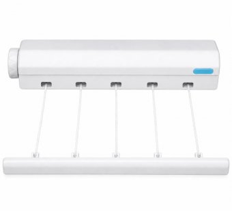 Suport de Rufe Retractabil cu 5 Sfori, 3,75 m, Pliabil, Montaj pe Perete, Alb