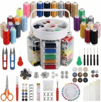 Trusă de Cusut cu 210 Piese - Set Complet Croitorie, Ace, Papiote, Foarfecă, Capse, Copci