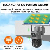 Camera de supraveghere dubla 4K cu panou solar si cartela SIM 4G