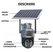 Camera de supraveghere dubla 4K cu panou solar si cartela SIM 4G