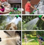 Furtun Extensibil Verde 30 metri, Pistol cu 7 pozitii de udare si accesorii pentru udat incluse