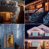 Ghirlanda luminoasa tip perdea 500 LED-uri, 20m, pentru interior/exterior, iluminare alba