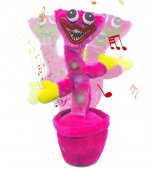 Jucarie interactiva Huggy Wuggy in forma de cactus dansator, Repeta, imita, canta si danseaza, Roz