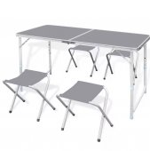 Masa Pliabila Pentru Drumetii, 4 Scaune Inlcuse, Usor de Transportat, Pliere Tip Valiza, dimensiune 120x60/28x23 cm, Gri/Argintiu