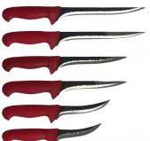 Set 6 cutite profesionale macelarie, 2 Cutite injunghiat 25 cm, 2 Cutite injunghiat 20 cm, 2 Cutite dezosat filetat lama curbata