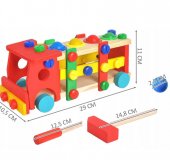 Set Montessori Camion din Lemn Multicolor cu Ciocan si Surubelnita Dimensiuni 29x10.5x11cm