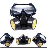 Set ochelari si masca de protectie cu 2 filtre de carbon activ, pentru lucru in mediu chimic, vapori vopsea sau praf