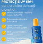 Spray cu protectie solara NIVEA SUN Kids Protect & Care 5in1 cu SPF 50+, 200 ml