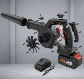 Suflantă și Aspirator de Frunze Fără Fir 2 în 1 – Cu Baterie Li-ion, Încărcător și Sac de Colectare, Portabil și Puternic pentru Grădină, Curte și Atelier