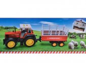 Tractor de fermier rosu cu remorca si telecomanda, 92x18x25 cm