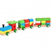 Tren din lemn Malplay, cu forme de construit, 36 piese, Multicolor