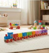 Tren Magnetic din Lemn cu Numere - Jucărie Educativă pentru Copii, Dezvoltă Motricitatea, Imaginația 